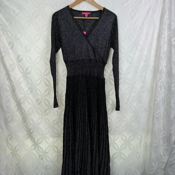 Betsey Johnson Silver Pleated Metallic Knit Midi Dress Size L NWT - Picture 4 of 13